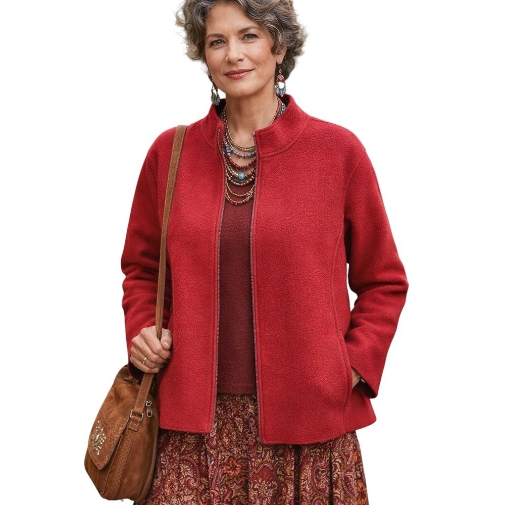 Eileen Fisher XL Wool‎ Jacket Solid Red Full Zip Minimalist Fall Womens Boho A